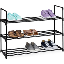 Relaxdays Schuhregal Stecksystem, 3 Ebenen, für 12 Paar Schuhe, HBT: 67 x 90,5 x 30,5 cm, Schuhständer Metall, schwarz 100361