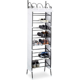 Relaxdays Schuhregal COUNTRY, 174x48x29 cm, 8 Ablagen, 20 Paar Schuhe, Stoffschrank, schwarz-weiß
