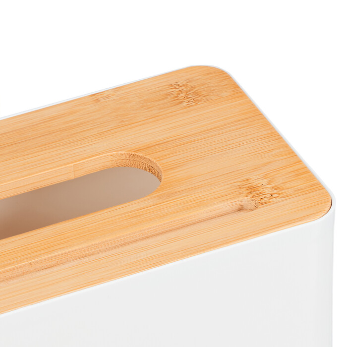 Relaxdays Weiße Tücherbox mit Bambus-Deckel