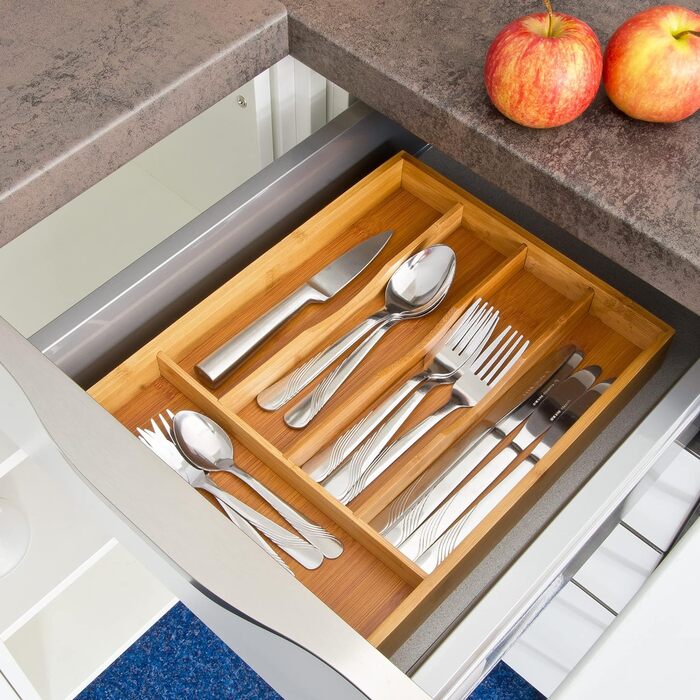 Relaxdays Besteckkasten 4,5x25,5x34cm Bambus 5 Fächer Schubladenorganizer Holz, natur (max. 50 Zeichen)