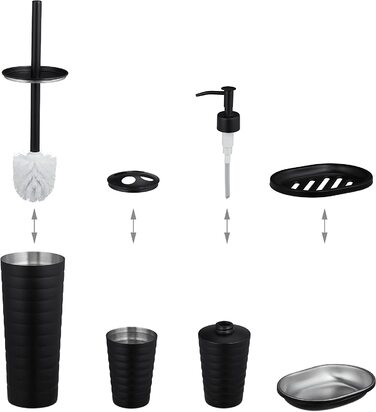 Relaxdays Badezimmer Set, 5-teilig, Badaccessoires Edelstahl matt, komplette Badezimmerausstattung, modern, schwarz 10038861