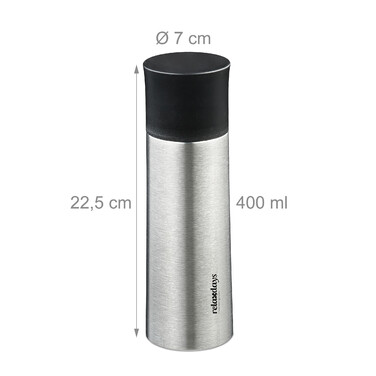 Relaxdays Trinkflasche Edelstahl 400 ml mit Becher