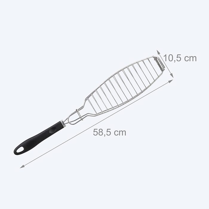 Relaxdays Fischbräter 2er Set, Edelstahl, Gummigriff, 58,5 cm lang, Fischhalter zum Grillen, Grillkorb Fisch, Silber
