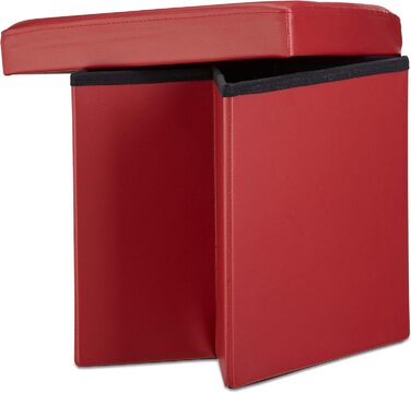 Relaxdays Sitzhocker, Leder, 38x38x38 cm, Dunkelrot