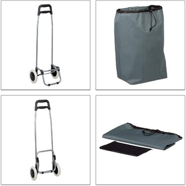 Relaxdays Einkaufstrolley klappbar, Abnehmbare Tasche 28 L, Einkaufswagen mit Rollen HxBxT: 92,5 x 42 x 28 cm, (Grau)