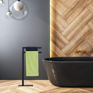 Relaxdays Handtuchständer, 2 Stangen, 81x49x20cm, Stahl, schwarz