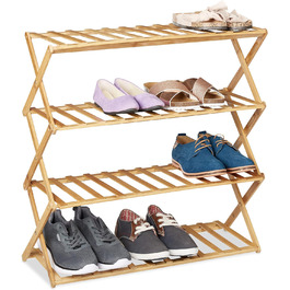 Relaxdays Schuhregal, 4 Ebenen, 12 Paar Schuhe, Bambus, 68x67x26 cm