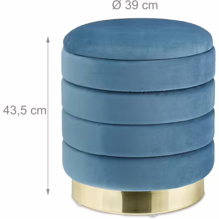 Relaxdays Samthocker mit Stauraum, rund, eleganter Polsterhocker, HxD: 43,5x39 cm, Petrol/Gold