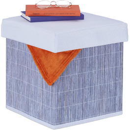 Relaxdays Sitzhocker mit Stauraum, faltbar, 35x35x35 cm, Bambus, Grau/Weiß