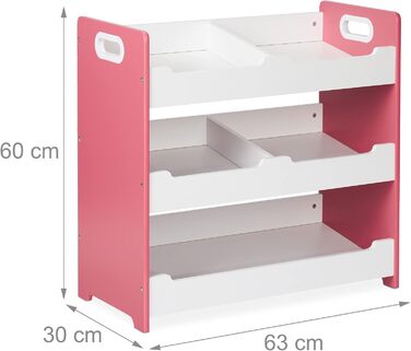 Relaxdays Kinderregal, 5 Fächer, HxBxT: 60x63x30 cm, Spielzeugregal, MDF, weiß-rosa