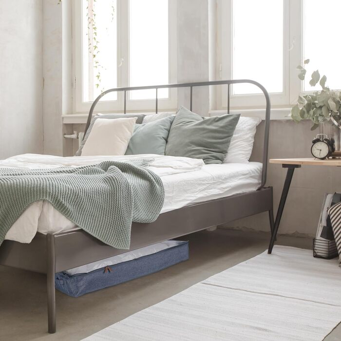 Relaxdays Unterbettkommode, 3er Set, Stoff, HxBxT: 14x100x45 cm, mit Sichtfenster, Unterbettbox flach, grau/transparent