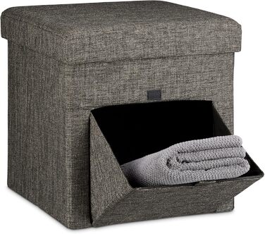 Relaxdays Faltbarer Sitzhocker, Leinen, Aufbewahrungsbox, 38x38x38 cm, Braun