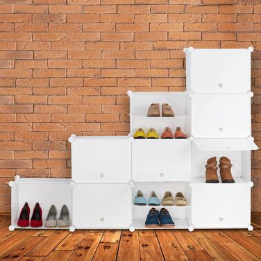 Relaxdays Schuhschrank, 24 Fächer, Türen, Kunststoff & Metall, 125x125x32cm, weiß