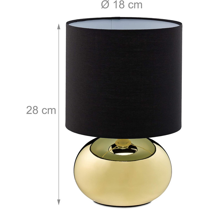 Relaxdays Touch-Nachttischlampe, dimmbar, 3 Stufen, E14, 28x18 cm, Gold