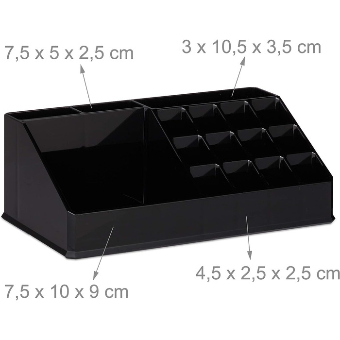 Relaxdays Make Up Organizer klein, 2-teilige Schminkaufbewahrung mit Schubladen, stapelbares Kosmetikregal,  1 Stück (Schwarz)
