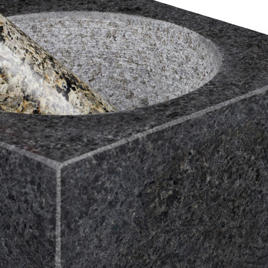 Relaxdays Eckiger Mörser mit Stößel aus Granit