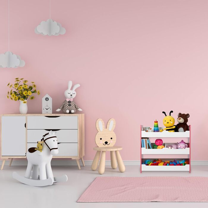 Relaxdays Kinderregal, 5 Fächer, HxBxT: 60x63x30 cm, Spielzeugregal, MDF, weiß-rosa