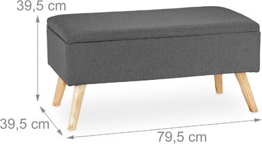 Relaxdays Sitzbank mit Stauraum, gepolstert, Holzbeine, Stoffbezug, 39,5x79,5x39,5 cm, Polyester, Grau