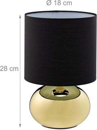 Relaxdays Touch-Nachttischlampe, dimmbar, 3 Stufen, E14, 28x18 cm, Gold