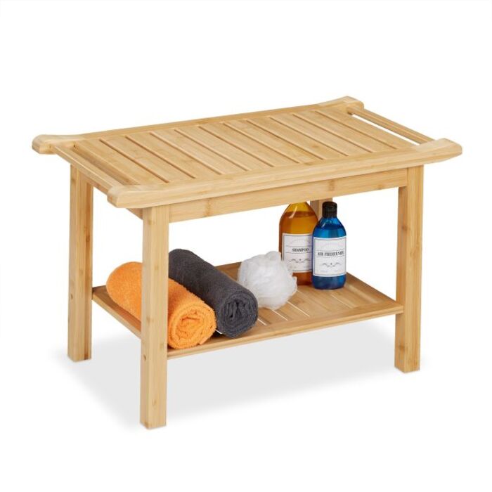 Relaxdays Badhocker aus Bambus mit Griffen