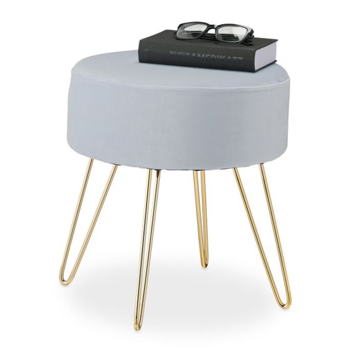 Relaxdays Samt Hocker mit Haarnadelbeinen