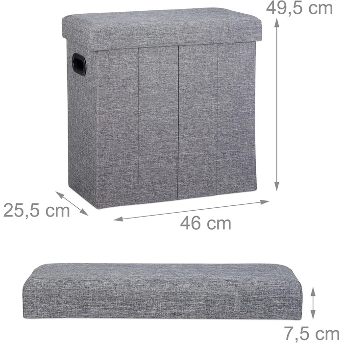 Relaxdays Faltbarer Sitzhocker mit Stauraum, 49,5x46x25,5 cm, Dunkelgrau