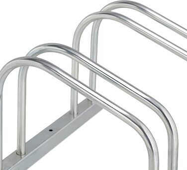 Relaxdays Fahrradständer Boden, für 3 Fahrräder, bis 50 mm Reifenbreite, Metall, Garage, Fahrrad-Aufstellständer, silber