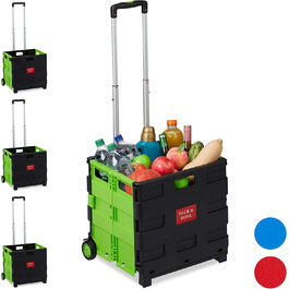 1 x Einkaufstrolley klappbar, Teleskop-Griff, 2 Gummi Rollen, bis 35 kg, Shopping Trolley, Aluminium, ABS, (Grün, 4er Pack)