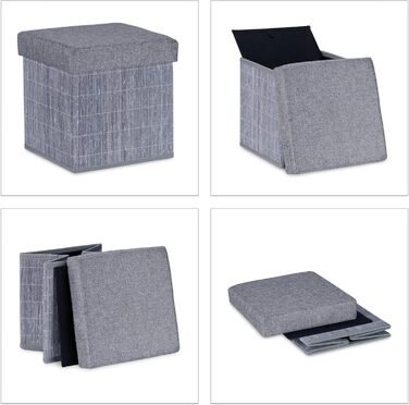 Relaxdays Sitzhocker mit Stauraum, faltbar, Bambus, Stoff, 36x35x35 cm, grau