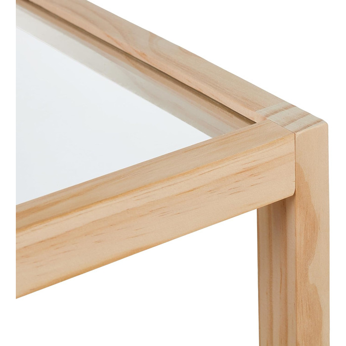 Relaxdays Couchtisch, Wohnzimmertisch mit Glasplatte, Holz, HBT 35 x 80 x 40 cm, rechteckiger Sofatisch, 2 Etagen, Natur