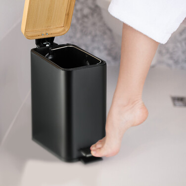Relaxdays Bad Mülleimer 5 l mit Bambusdeckel