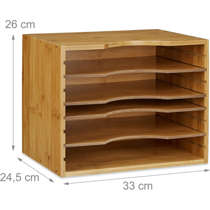 Relaxdays Briefablage aus Bambus HBT: ca. 26 x 33 x 24,5 cm Ablagesystem für den Schreibtisch Dokumentenablage mit 4 variablen Einlegeböden Papierablage aus Holz für Briefe und Unterlagen, natur