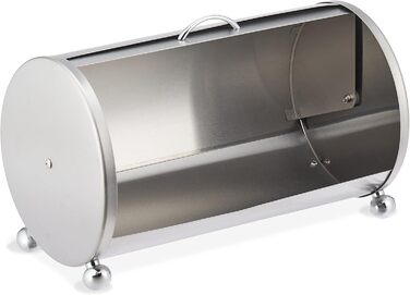 Relaxdays Brotkasten Edelstahl, runde Brotaufbewahrungsbox, 21x36,5x20 cm, Silber