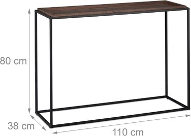 Relaxdays Konsolentisch, 80x110x38 cm, Industrial, Flur & Wohnzimmer, Metall & MDF, braun/schwarz