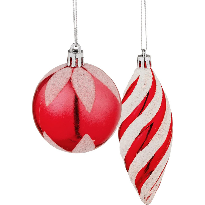 Relaxdays Weihnachtskugeln 72er Set, glitzernd/matt/glänzend, Stiefel/Herz/Zapfen, Kunststoff, Rot