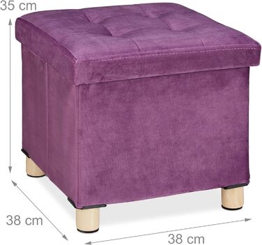 Relaxdays Samthocker mit Stauraum, Tablett im Deckel, Holzbeine, 35x38x38 cm, Mauve