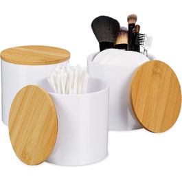 Relaxdays Acryl Organizer, 3er Set, Wattestäbchen Aufbewahrung, mit Deckel