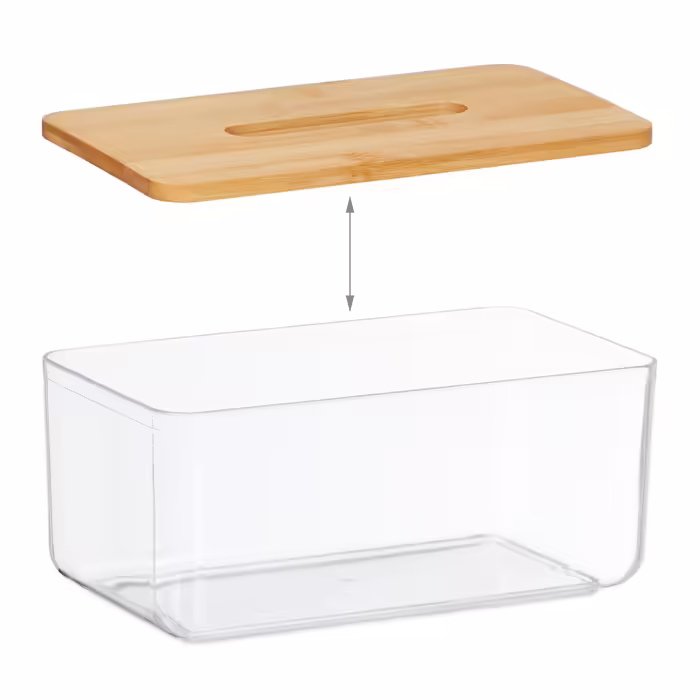 Relaxdays Transparente Tücherbox mit Bambus-Deckel