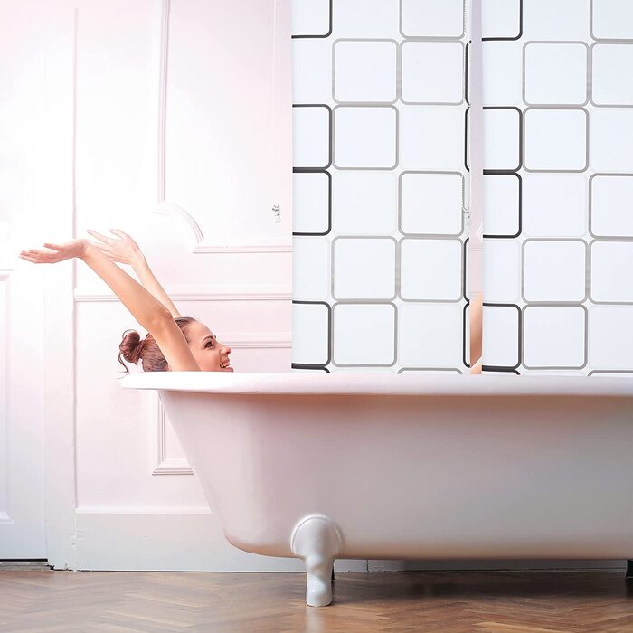 Relaxdays Duschrollo Square, wasserabweisend, Retro Badrollo Wanne u. Dusche, Deckenmontage, 80x240 cm, semitransparent (240 x 60 x 5 cm)