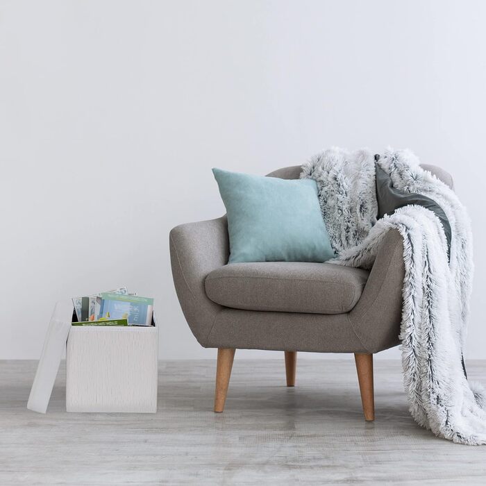 Relaxdays Sitzhocker mit Stauraum, faltbar, 35x35x35 cm, Bambus, Weiß