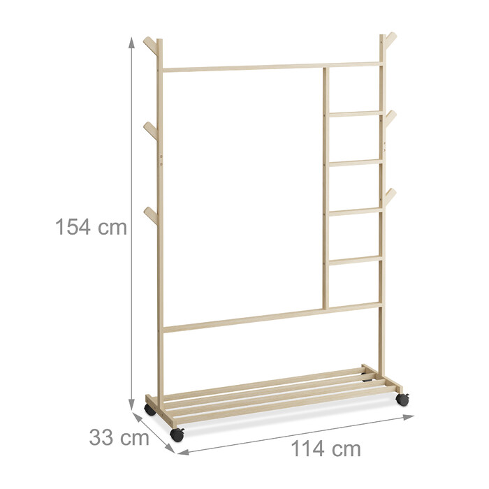Relaxdays Kleiderständer Bambus rollbar