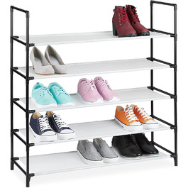 Relaxdays XL Schuhregal Stecksystem, 5 Ebenen, für 20 Paar Schuhe, Stoff Schuhständer, HxBxT: 90,5 x 87,5 x 30 cm, (Weiß)