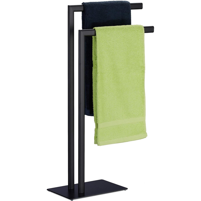 Relaxdays Handtuchständer, 2 Stangen, 81x49x20cm, Stahl, schwarz