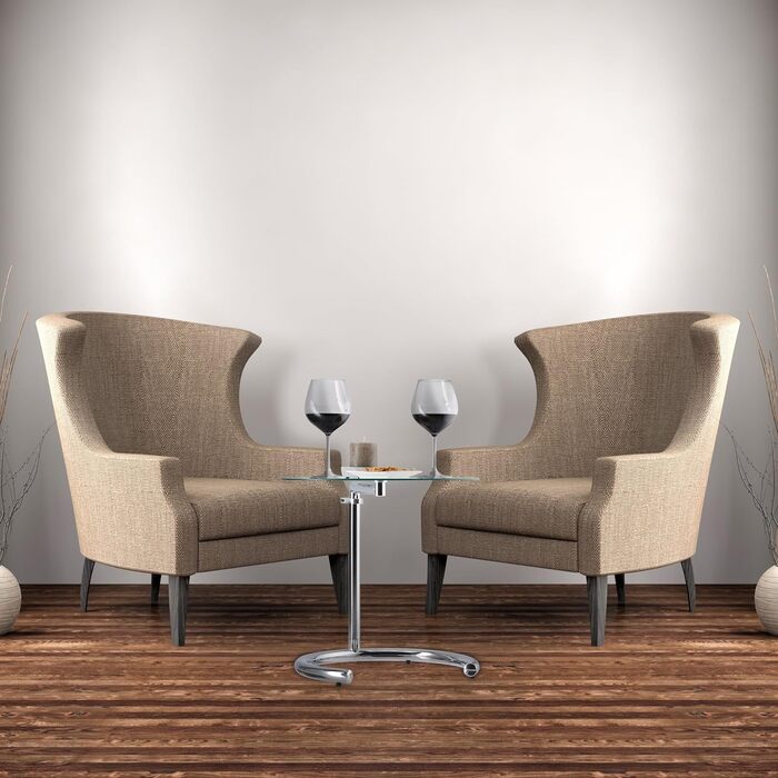 Relaxdays, Silber Kaffeetisch höhenverstellbar bis 70 cm, runder Wohnzimmertisch, verchromter Stahl, Glasplatte 46 cm Ø, Standard