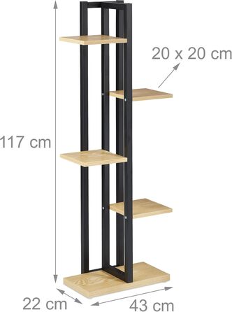 Relaxdays Pflanzenregal, Blumentreppe 5 Ablagen, 117x43x22 cm, Stahl/MDF, innen, Hellbraun