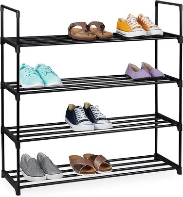 Relaxdays Schuhregal Stecksystem,  für 12 Paar Schuhe, HBT: 67 x 90,5 x 30,5 cm, Schuhständer Metall, schwarz 10036199_348 (4 Ebenen)