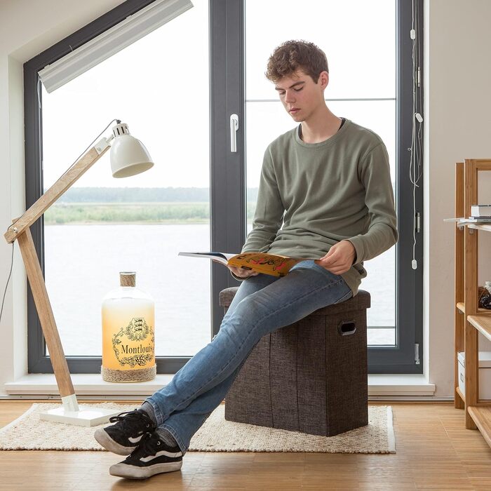 Relaxdays Faltbarer Sitzhocker mit Stauraum, 49,5x46x25,5 cm, Griffe, Leinen/Polyester, Weiß