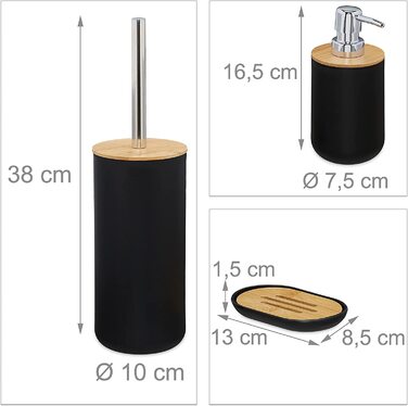 Relaxdays Badezimmer Set, 6-teilig, Badaccessoires Kunststoff, Bambus, komplette Badezimmerausstattung, Badset, (Schwarz)