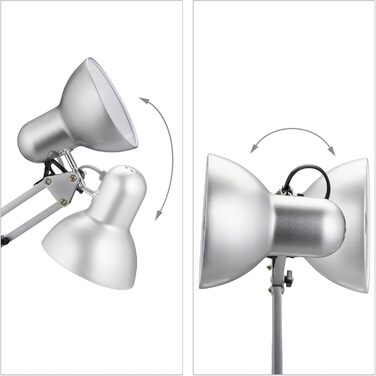 Relaxdays Retro Schreibtischlampe, verstellbar, E27, schwenkbar, Metall, silber, 54x15x25 cm