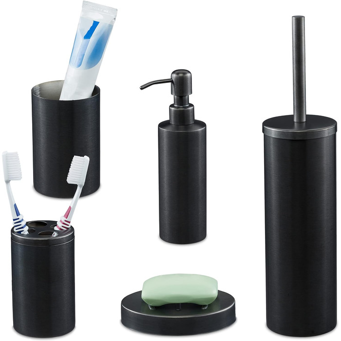 Relaxdays Badset, 5-tlg, Edelstahl, anthrazit
